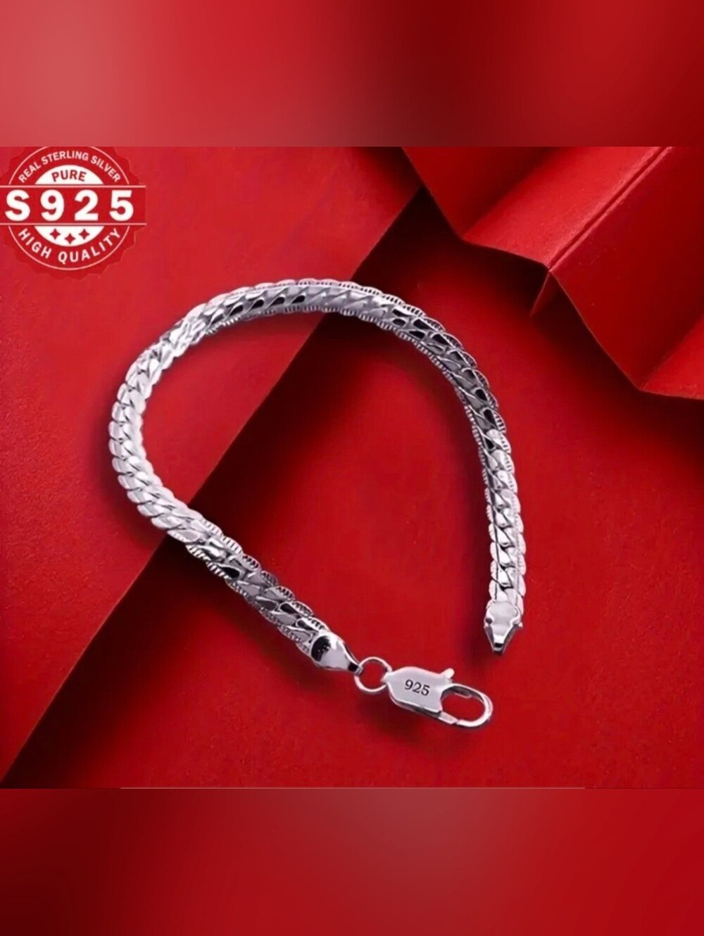 8" Sterling Silver Flat Side Chain Bracelet - Unisex
